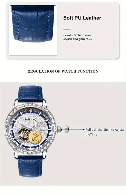 VerdeMontre Men's Luxury Automatic Mechanical Watch - Skeleton Dial World Time