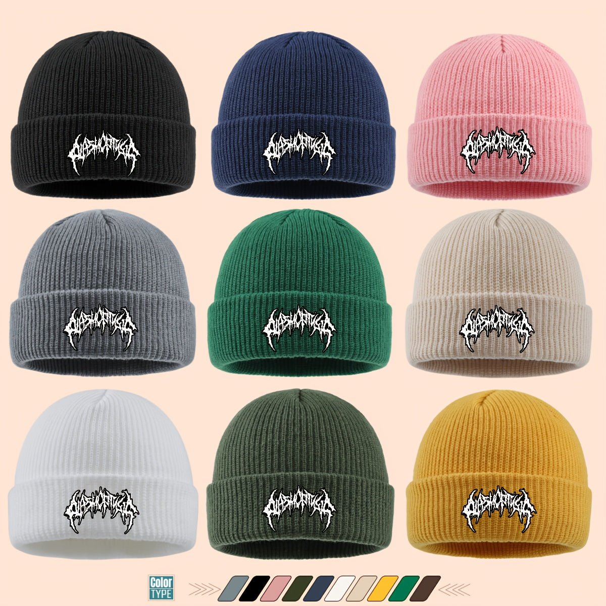 Gothic Beanie Hat - White Bone Spikes