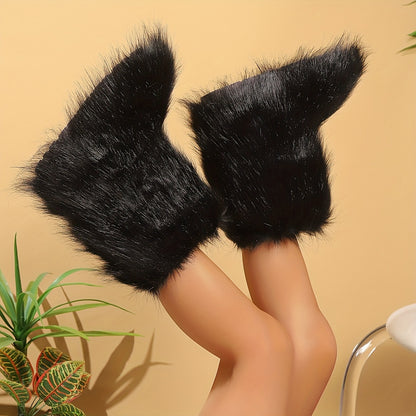 Women's Slip-On Mid-Calf Boots - Plush Faux Fur Lining Winter