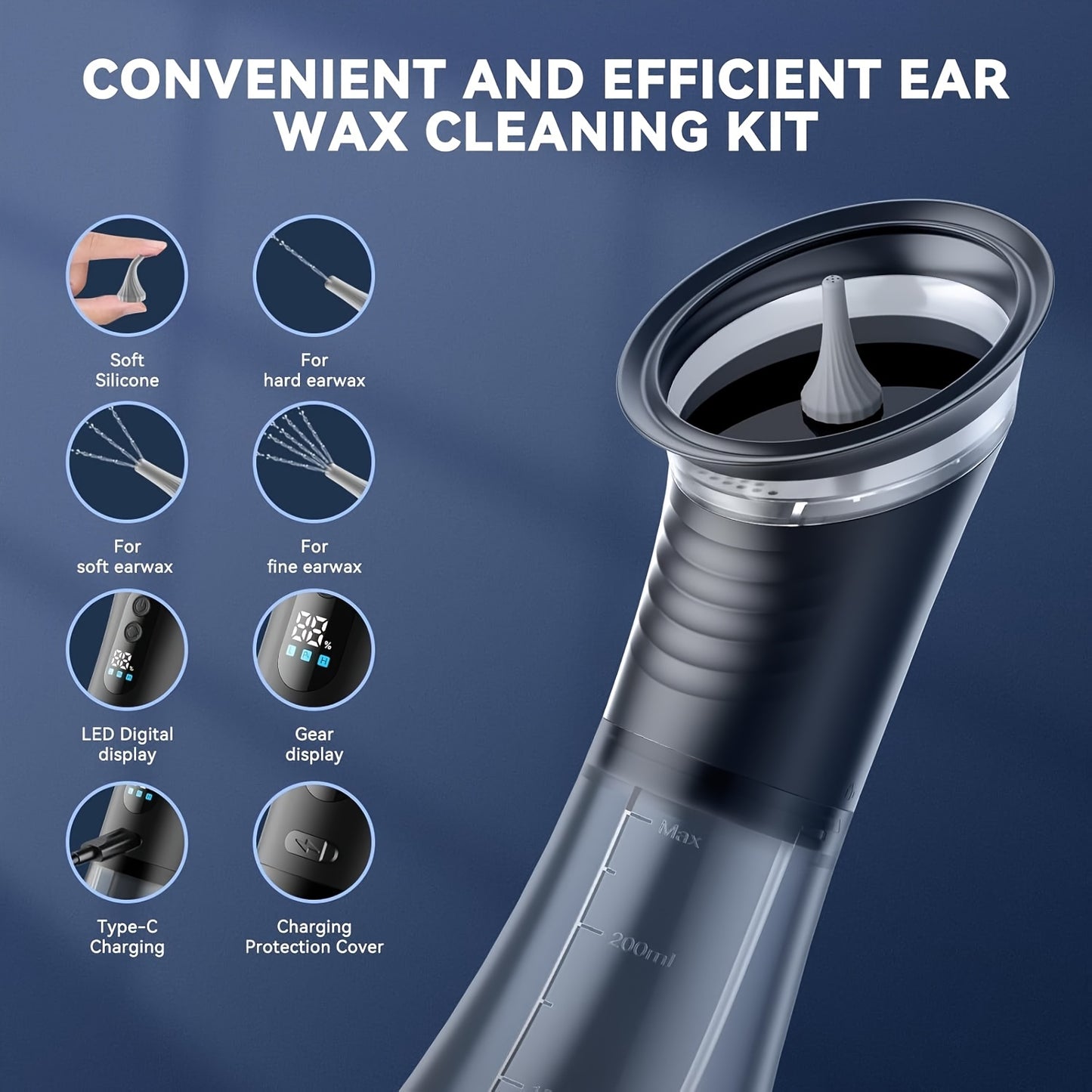 Professional Ear Wax Remover Kit - Dual-Chamber Isolation Tech, 3-Mode Pressure Control, 11 Tips with Warm Water & Visible Waste Tank, USB-C Charging, Rechargeable Lithium Battery, Ideal for Soft & Hard Earwax, Efficient Ear