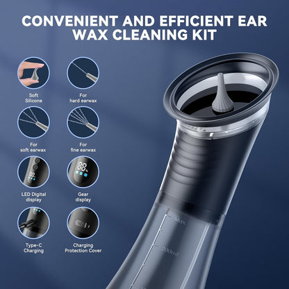 Professional Ear Wax Remover Kit - Dual-Chamber Isolation Tech, 3-Mode Pressure Control, 11 Tips with Warm Water & Visible Waste Tank, USB-C Charging, Rechargeable Lithium Battery, Ideal for Soft & Hard Earwax, Efficient Ear