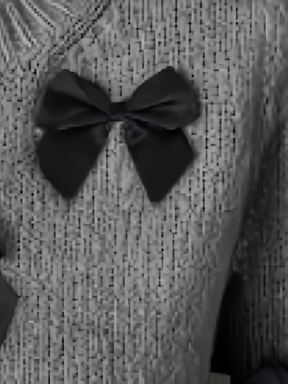 Elegant Casual Women'S Pullover with Bow Details | Crew Neck, Half Sleeve, Solid Color, Versatile Streetwear for Spring/Summer/Fall