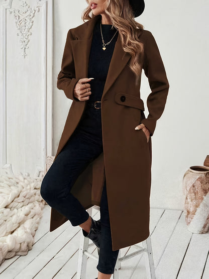 Women's Suit Collar Two-Tone Belted Long Coat - Elegant H-Line