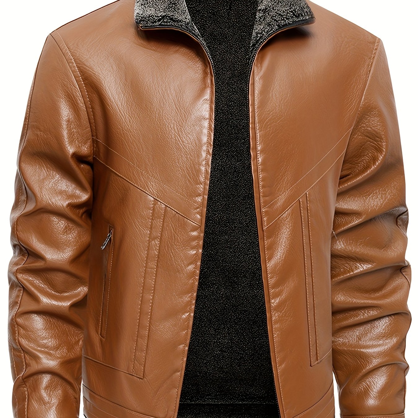 Men's Winter Thickened Bomber Jacket - Windproof Lapel PU