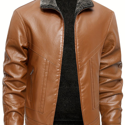 Men's Winter Thickened Bomber Jacket - Windproof Lapel PU