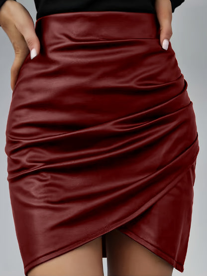 Women's Elegant PU Leather Skirt - Solid Color Half Skirt