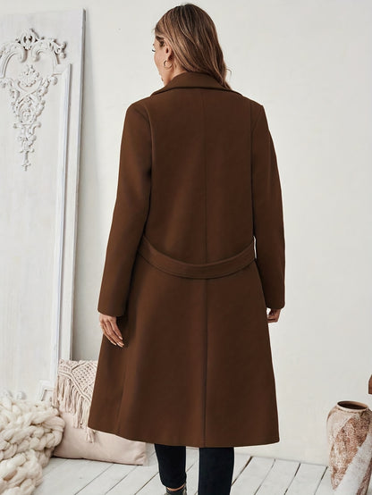 Women's Suit Collar Two-Tone Belted Long Coat - Elegant H-Line