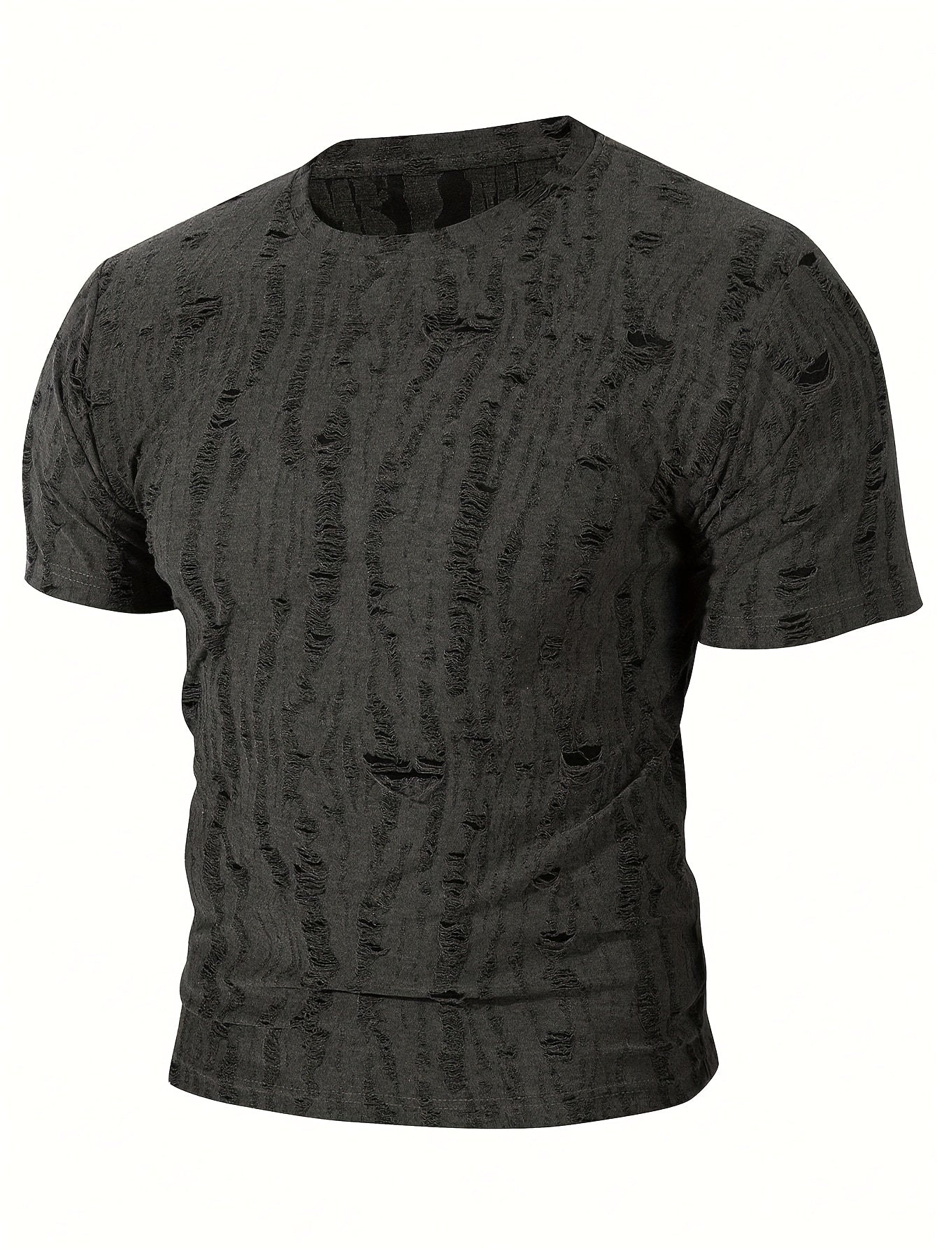 Men's Summer Distressed T-Shirt - Gray Ripped Design