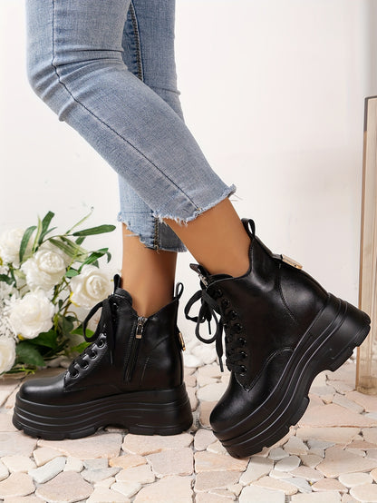 Women's Chunky Platform Ankle Boots - Fleece-Lined Black British
