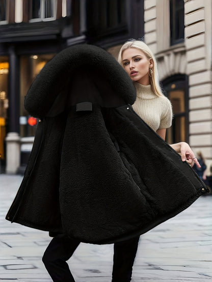 Women's Winter Fleece-Lined Thermal Coat - Full-Zip A-Line Hood