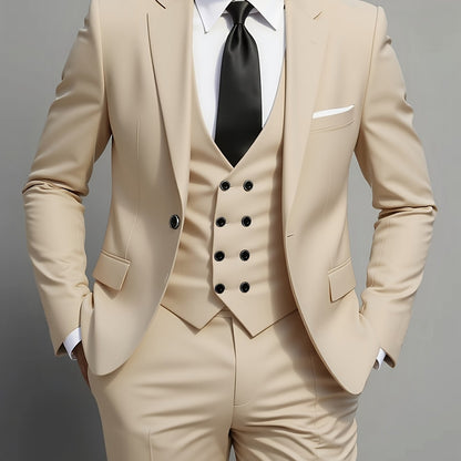 Men's 3pcs Suit Set - Blazer Vest Pants Elegant