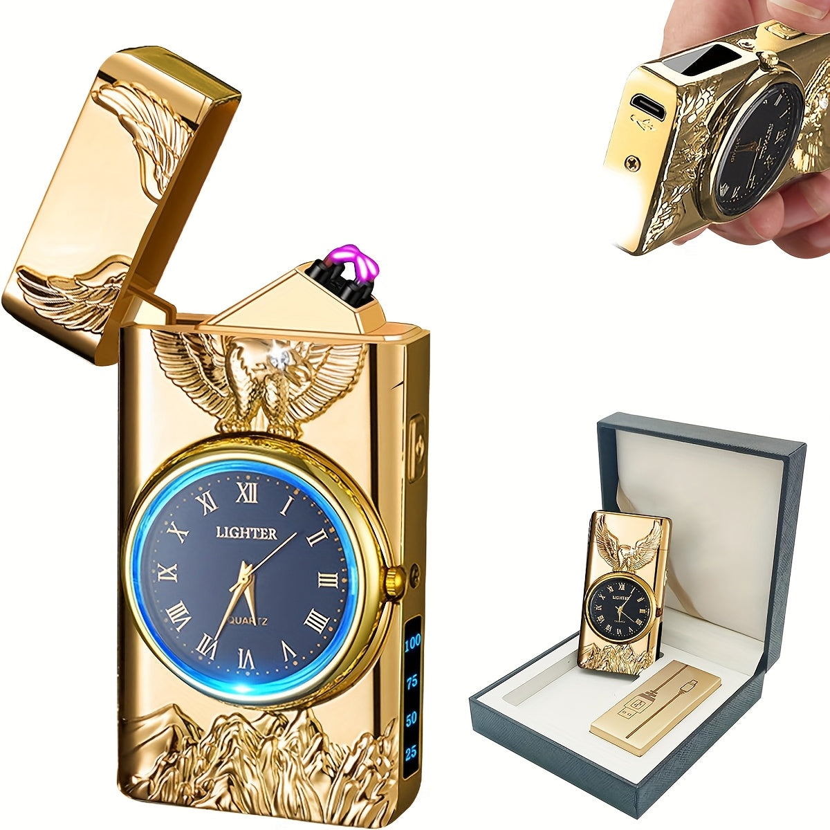 Dual Arc Plasma Igniter - 3D Eagle Relief LED USB Rechargeable