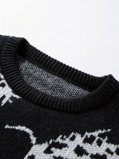 Men's Casual Streetwear Geometric Eye Pattern Knit Sweater