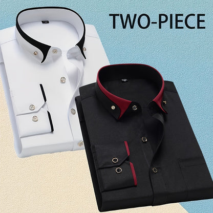 1+1 Men's Double Lapel Long Sleeve Shirt - Fashion Business Casual