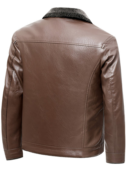 Men's Winter Thickened Bomber Jacket - Windproof Lapel PU