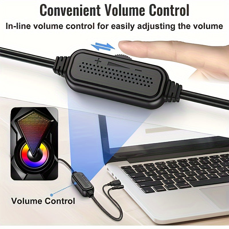 USB Desktop Speakers 2.0 - LED Lights with Volume Control