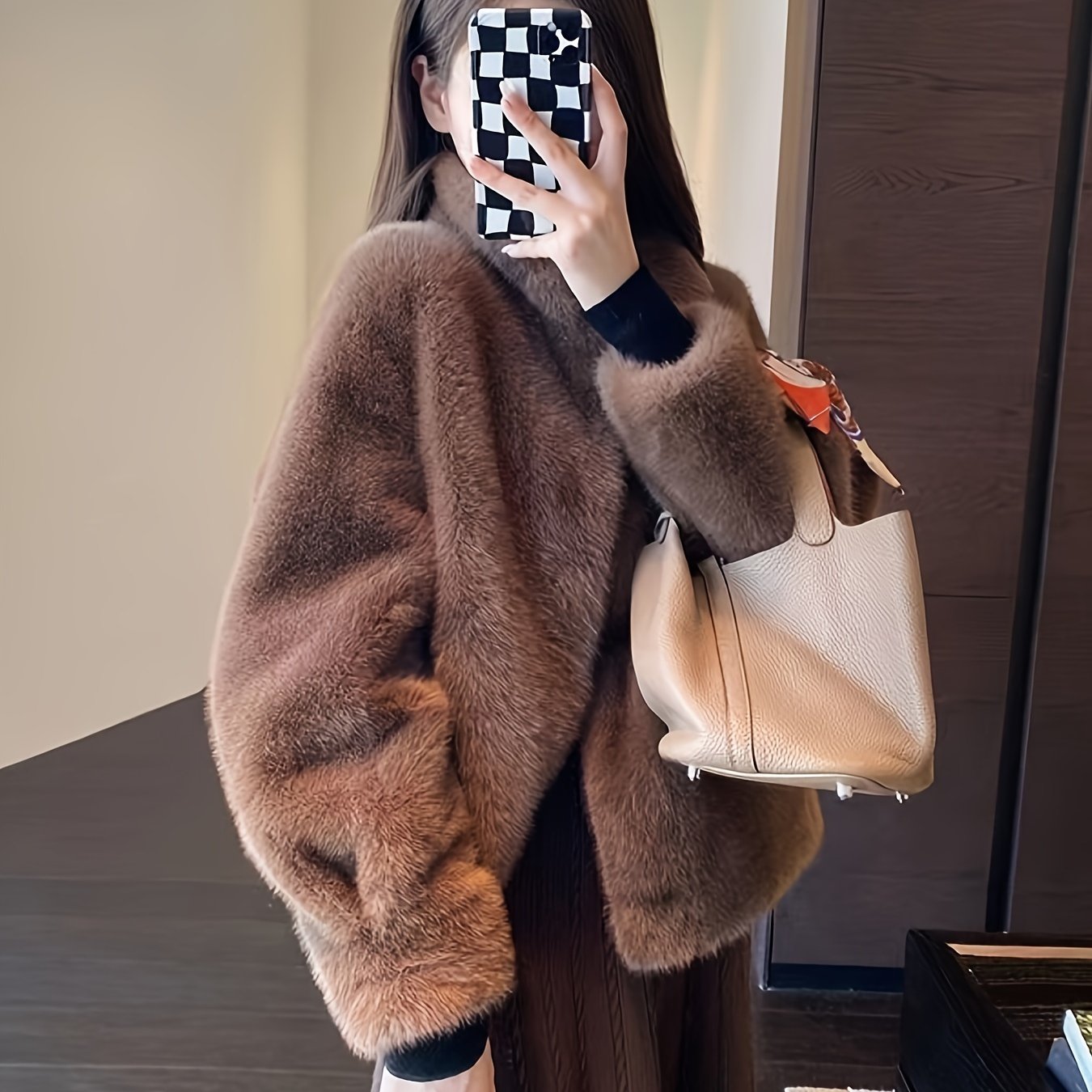 Faux Fur Open Front Fuzzy Coat, Elegant Long Sleeve Warm Outerwear For Fall & Winter, Women's Clothing