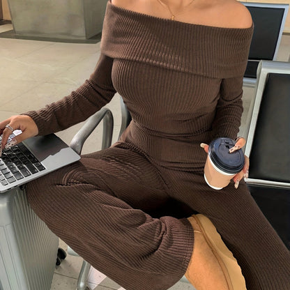 Women's 2pcs Set - Sexy V-Neck Top & Wide-Leg Flare Pants