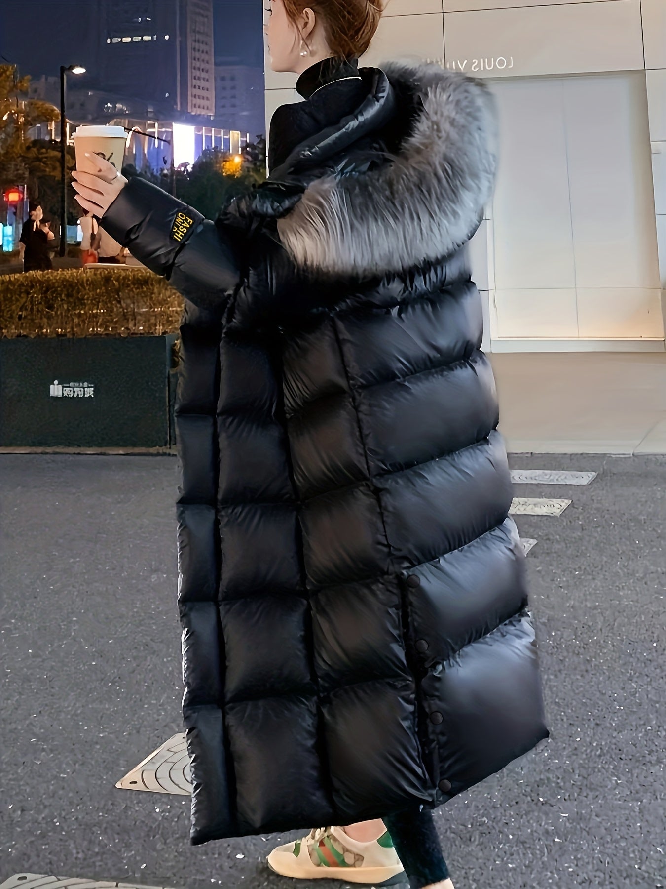 Women's Elegant Longline Coat - Faux Fur Hood