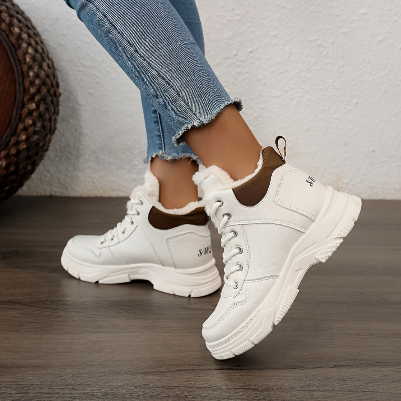 Women's Insulated Winter Lightweight Boots - Plush Collar Thick Sole White