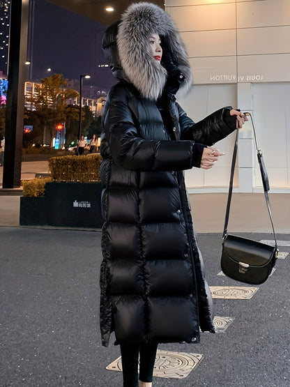 Women's Elegant Longline Coat - Faux Fur Hood
