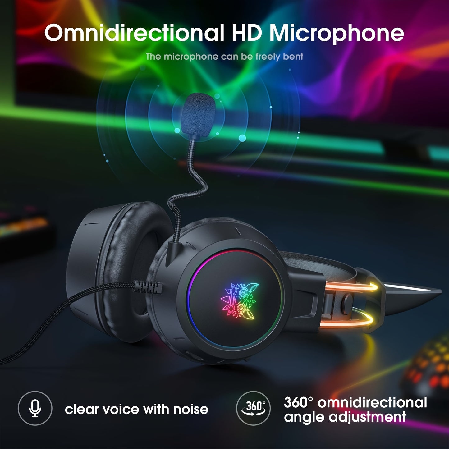 ONIKUMA RGB Gaming Headset - Detachable Cat Ear with Surround Sound