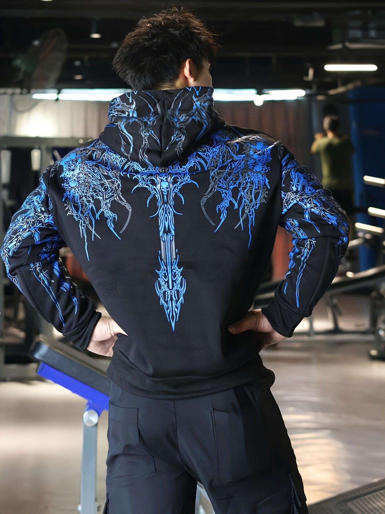 Men's Striped Graphic Print Hoodie - Loose Fit with Kangaroo Pocket