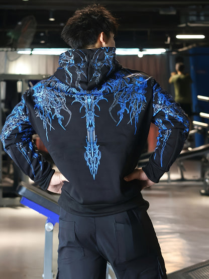 Men's Striped Graphic Print Hoodie - Loose Fit with Kangaroo Pocket