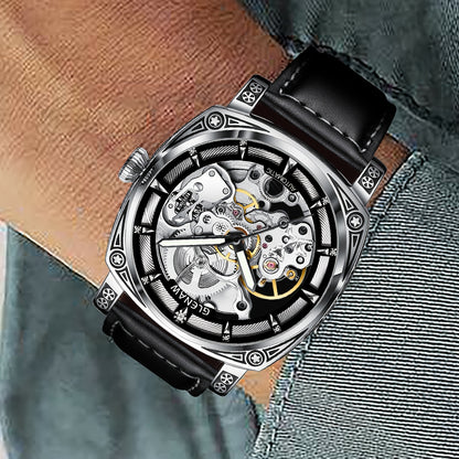 GLENAW Men's Hollow Automatic Watch - Rhinestone Dial Mechanical