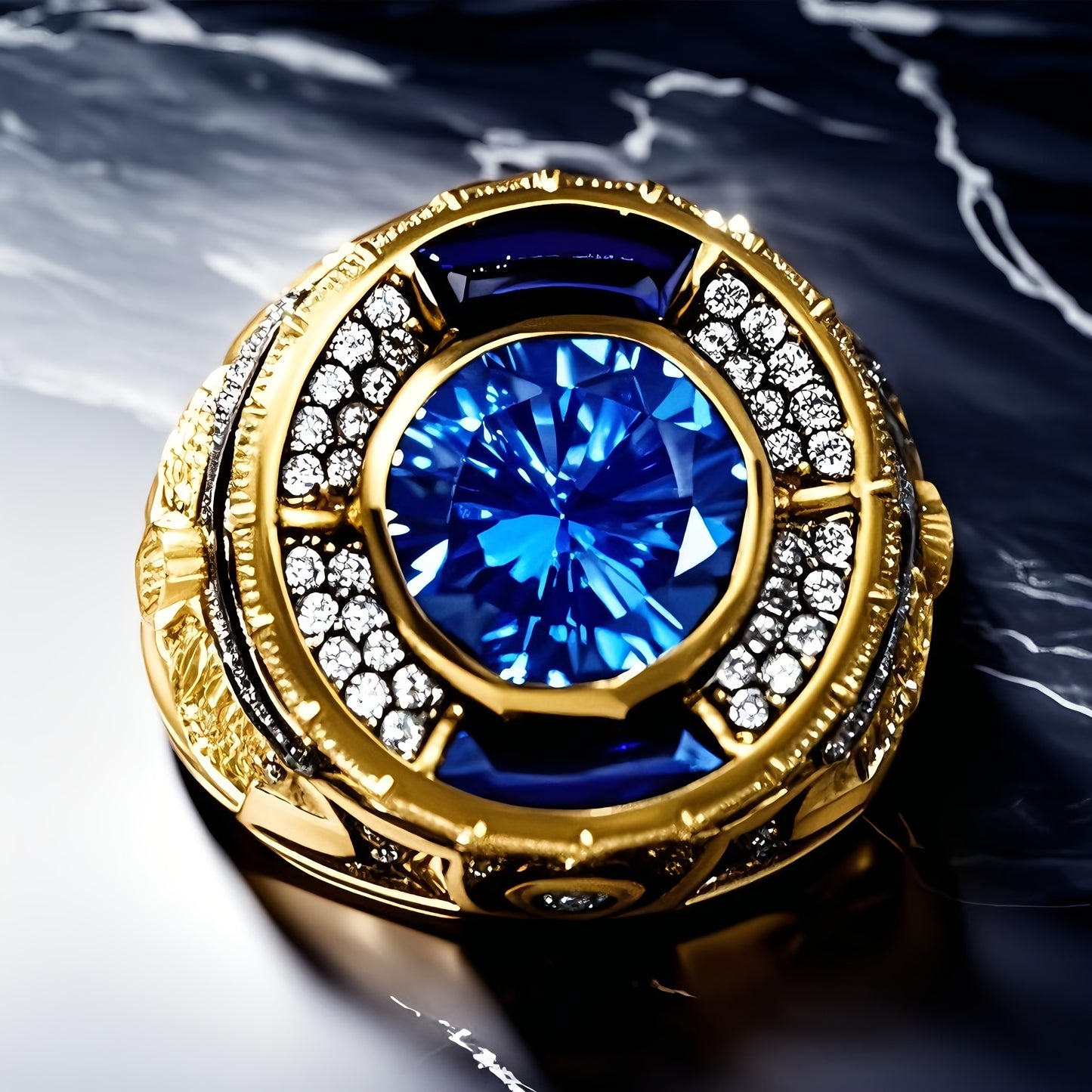 Vintage-Kriegerring, Doppeladler-Design, dunkelblaue Emaille-Elemente, Ring mit synthetischen Edelsteinen, Herrenring im Vintage-Stil, Granat-Imitat