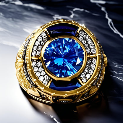 Vintage-Kriegerring, Doppeladler-Design, dunkelblaue Emaille-Elemente, Ring mit synthetischen Edelsteinen, Herrenring im Vintage-Stil, Granat-Imitat