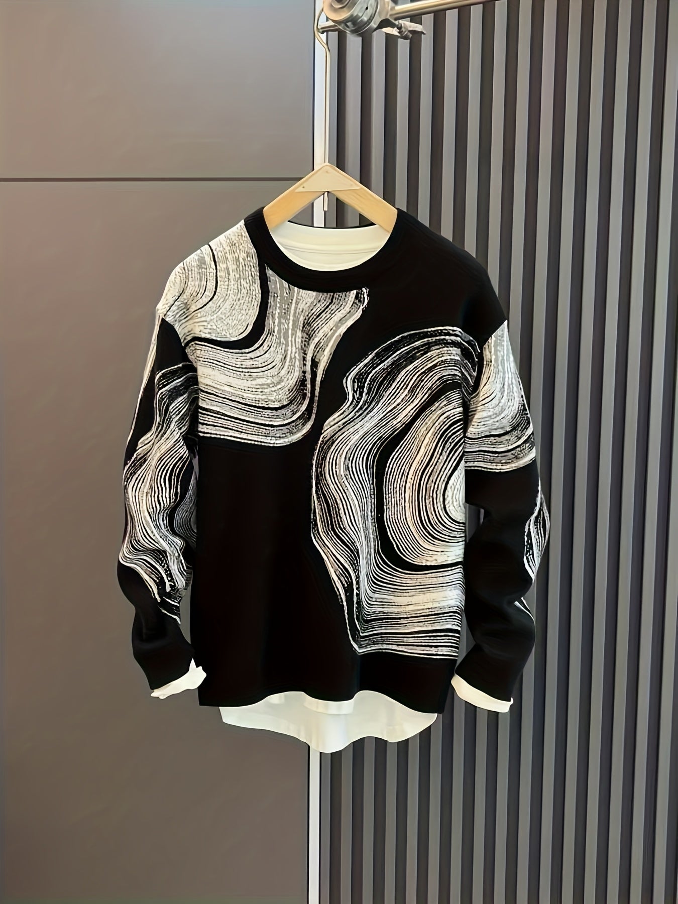 Men's Creative Jacquard Knit Sweater - Round Neck Pullover