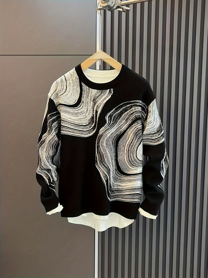 Men's Creative Jacquard Knit Sweater - Round Neck Pullover