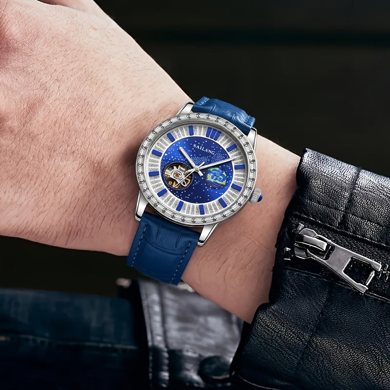Men's Automatic Mechanical Watch - Casual Hollow Rhinestone Detail