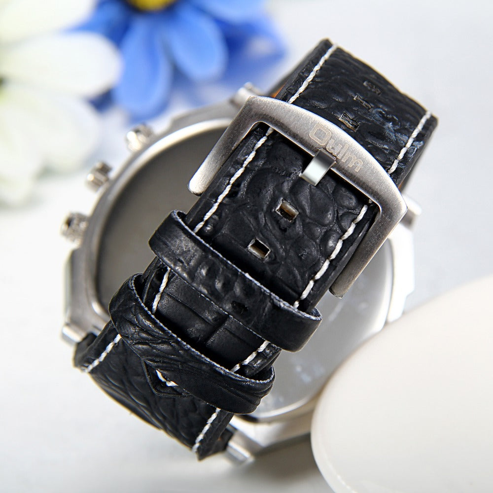 JewelryWe Men's Punk Gothic Quartz Watch - Dual Time Zone