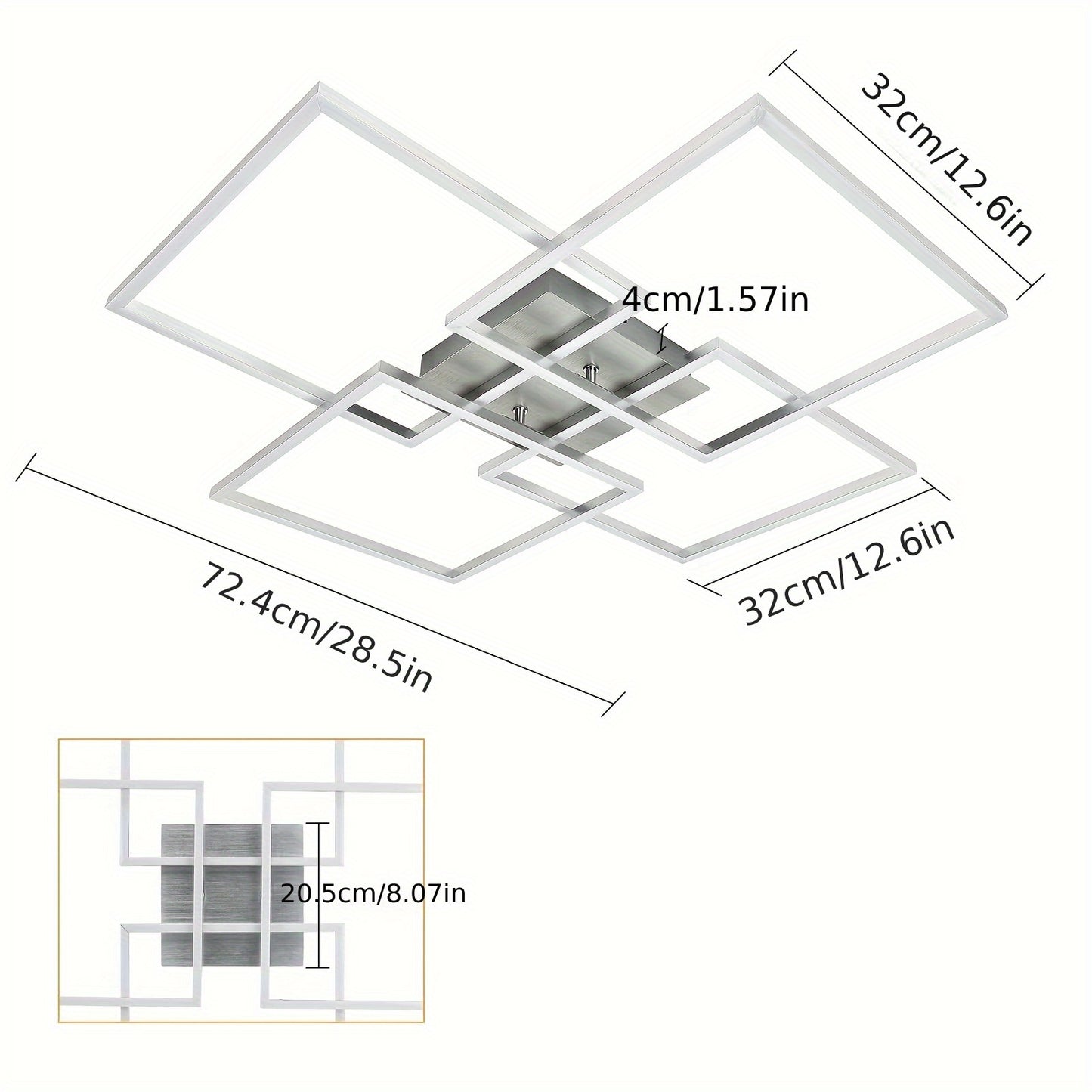 GBLY Elegant Square LED Ceiling Light 48W - Dimmable Remote 3000K-6500K