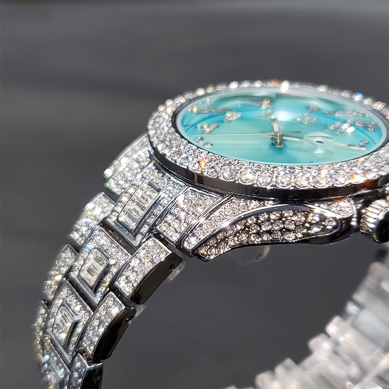 MISSFOX Luxury Couples' Quartz Watch - Ice Blue Rhinestone Luminous
