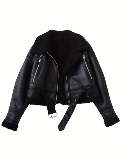 Women's Vintage Jacket - Belted Waist Zipper Cropped