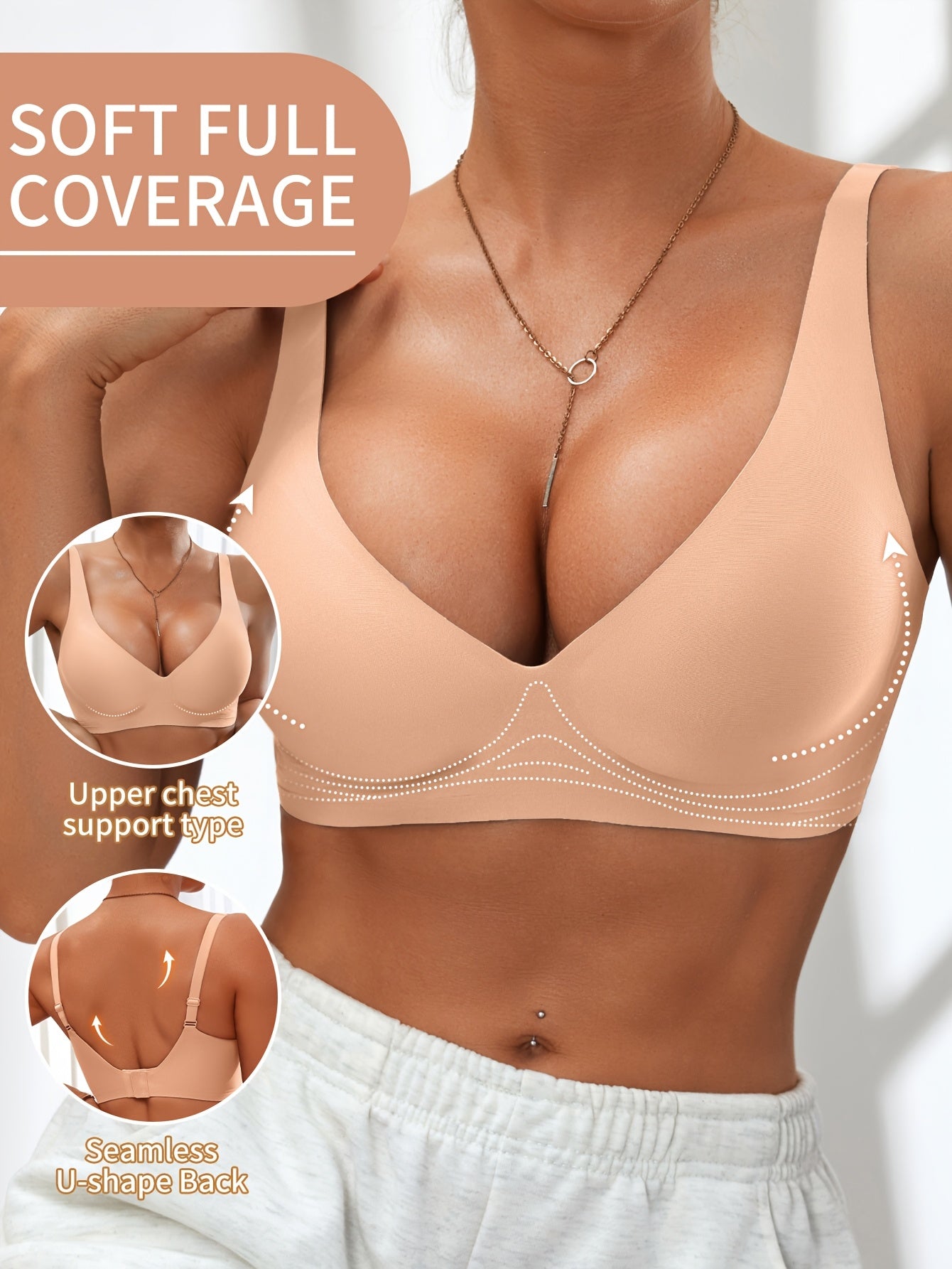 Full-Coverage Push-Up Bra - Wire-Free High Lift Non-Detachable Pad