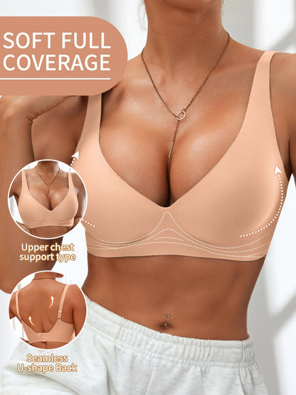 Full-Coverage Push-Up Bra - Wire-Free High Lift Non-Detachable Pad