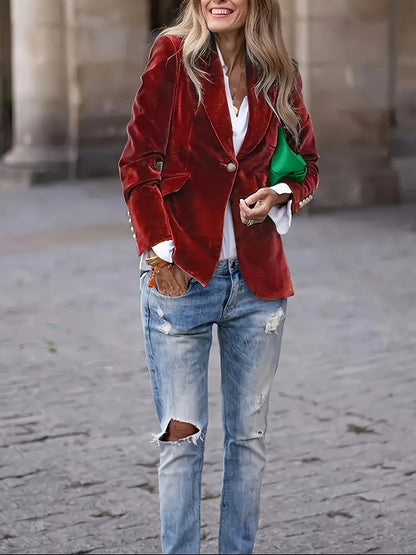 Women's Elegant Single-Breasted Blazer - Tailored Collar Long Sleeve