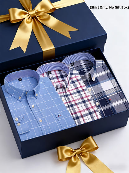 Men's 3-Pack Long Sleeve Oxford Shirts - Embroidered Chest Pockets