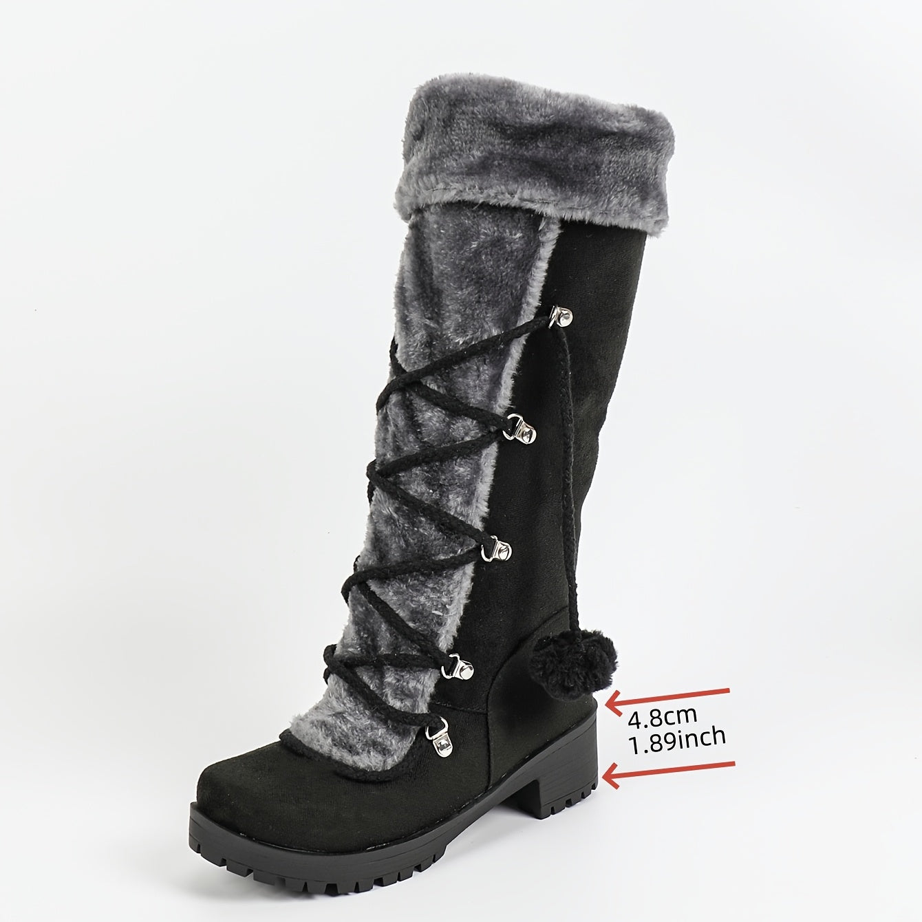 Women's Elegant Winter Faux Fur-Lined Boots - Pom-Pom