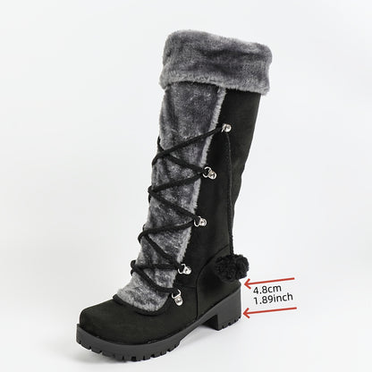 Women's Elegant Winter Faux Fur-Lined Boots - Pom-Pom