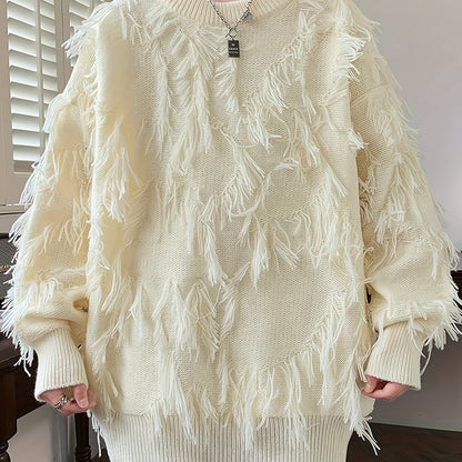 Men's Casual Fringed Pullover Sweater - High Stretch Knit