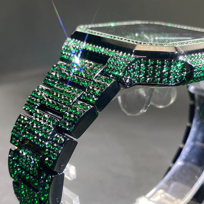 MISS FOX Square Rhinestone Quartz Watch - Green Dial Unisex IP65