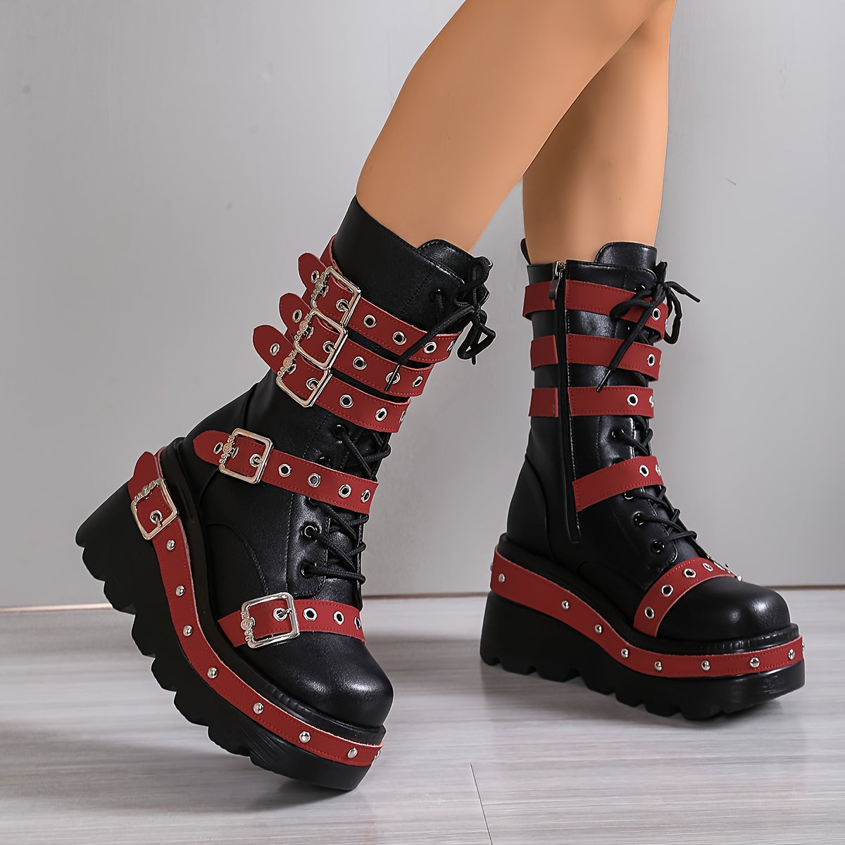 Women's Punk Boots - Thick Platform Ultra-High Wedge Gothic