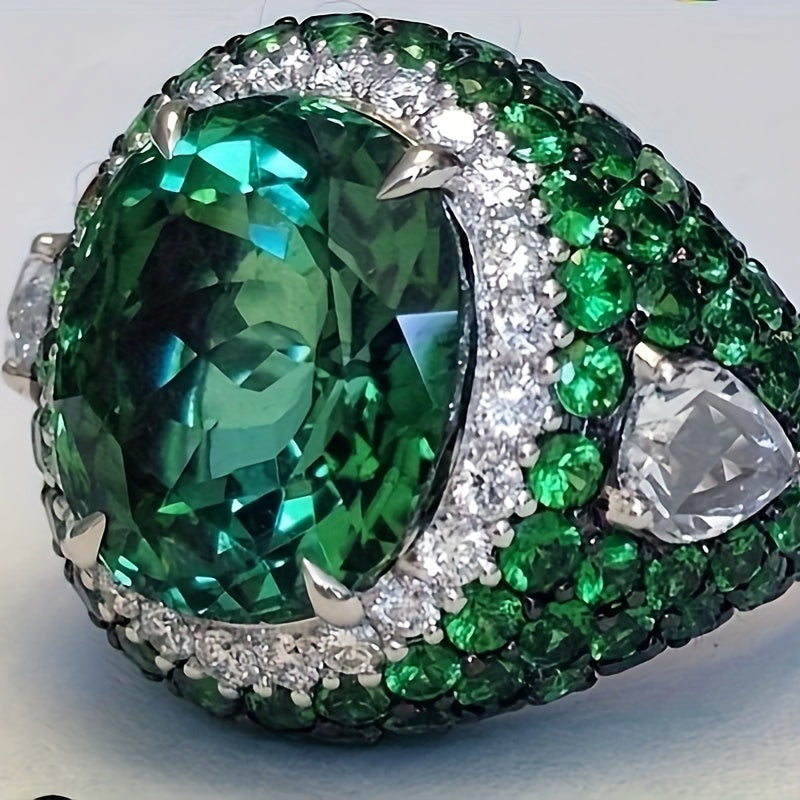 Luxurious Ring - Round Green Cubic Zirconia