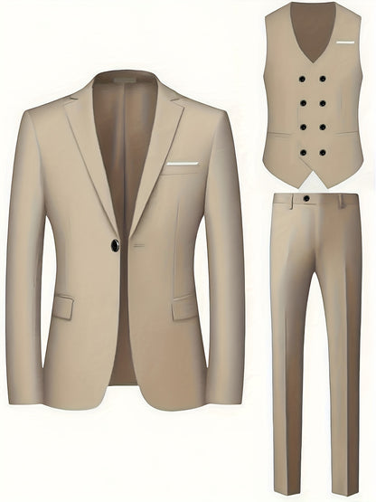 Men's 3pcs Suit Set - Blazer Vest Pants Elegant