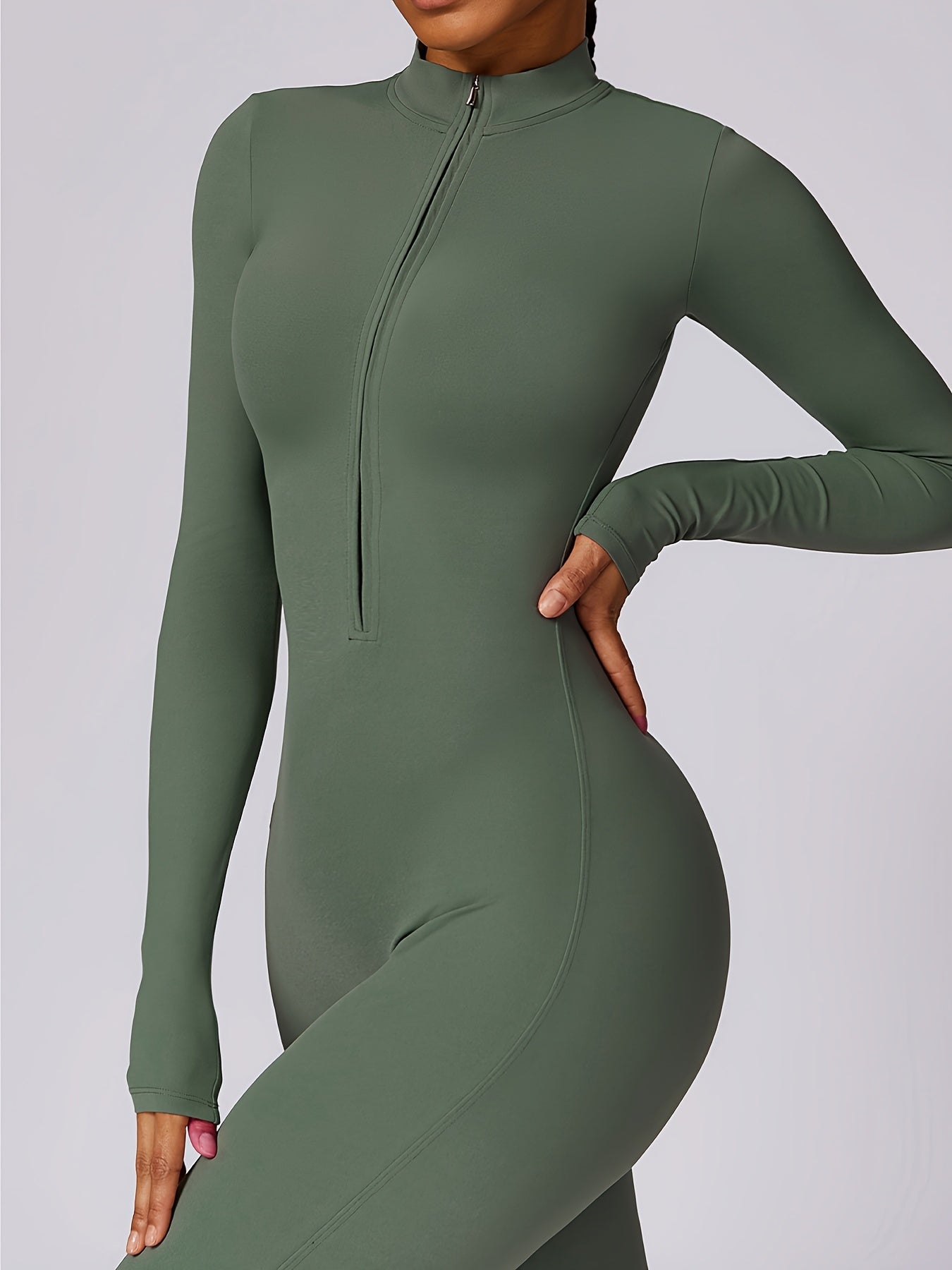 Women's Full-Zip Long Sleeve Workout Onesie - High-Stretch Athletic